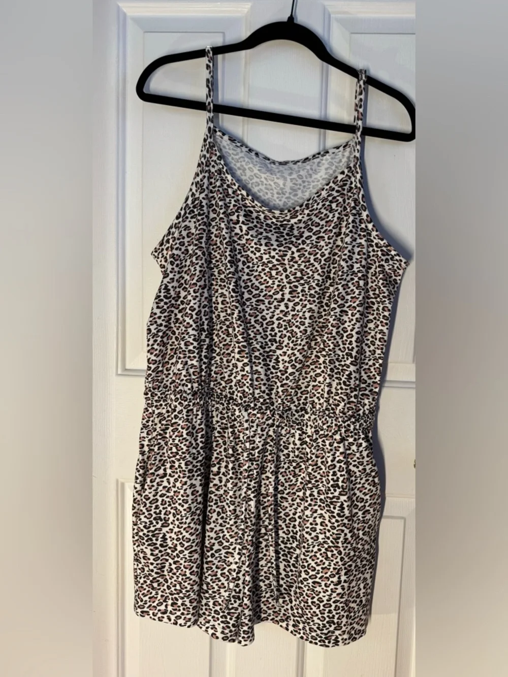 Leopard Print Sleeveless Romper Jumpsuit Cream Black Brown White size womens XL